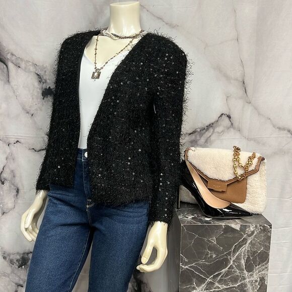 Ann Taylor black fuzzy sequined blazer jacket/evening jacket - Picture 1 of 7
